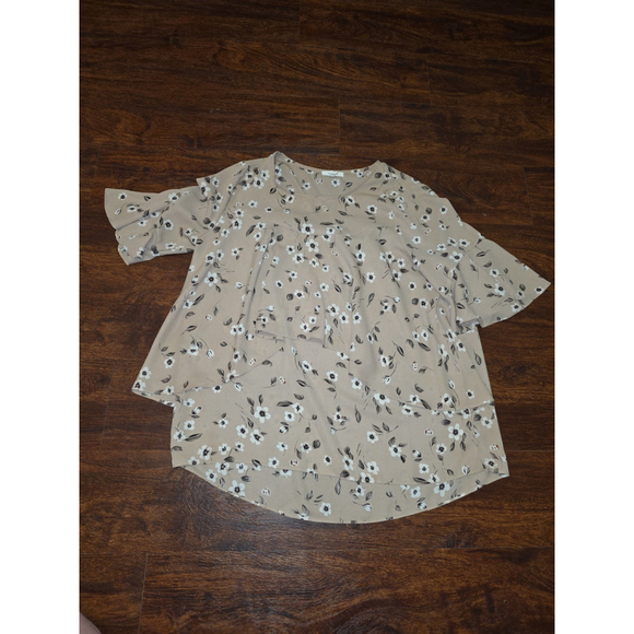 Pleione Tops - Pleione Blouse Top tan floral print size medium